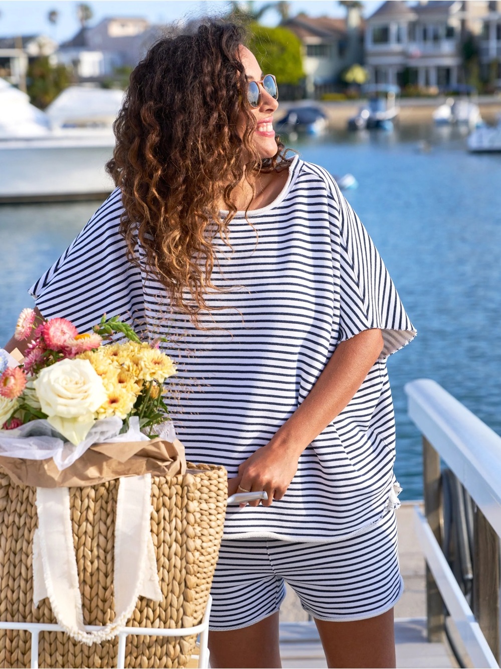 Frank & Eileen Original Capelet in Navy Blue and White Stripes Terrycloth Top